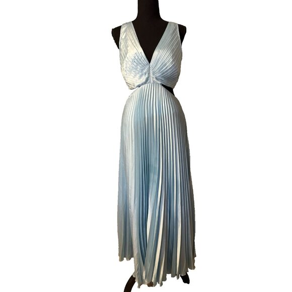 Abercrombie & Fitch Long Dress M Tall Halter Tie Back Floral Cut Out Pleated NEW - Picture 5 of 16